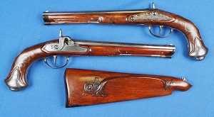 Pair of German Pistols with shoulder stock c1820