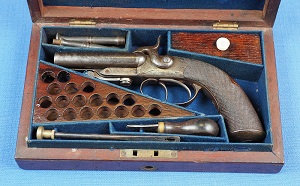 English Cased Double Barrel Pinfire c1860