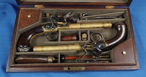 Cased pair, Queen Anne Pistols by Wilson c1745