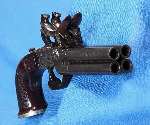 Rare Belgium Four Barrel Flintlock Pistol c1810